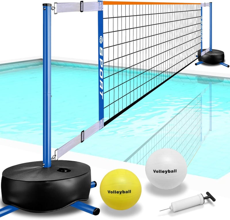 Furypiont Pool Volleyball Net - Portable Indoor/Outdoor Swimming Pool Volleyball Net System with 2 Water Volleyballs and Heavy Duty Base.Adjustable Length 15-25FT for Pickleball and Tennis Net - Image 1